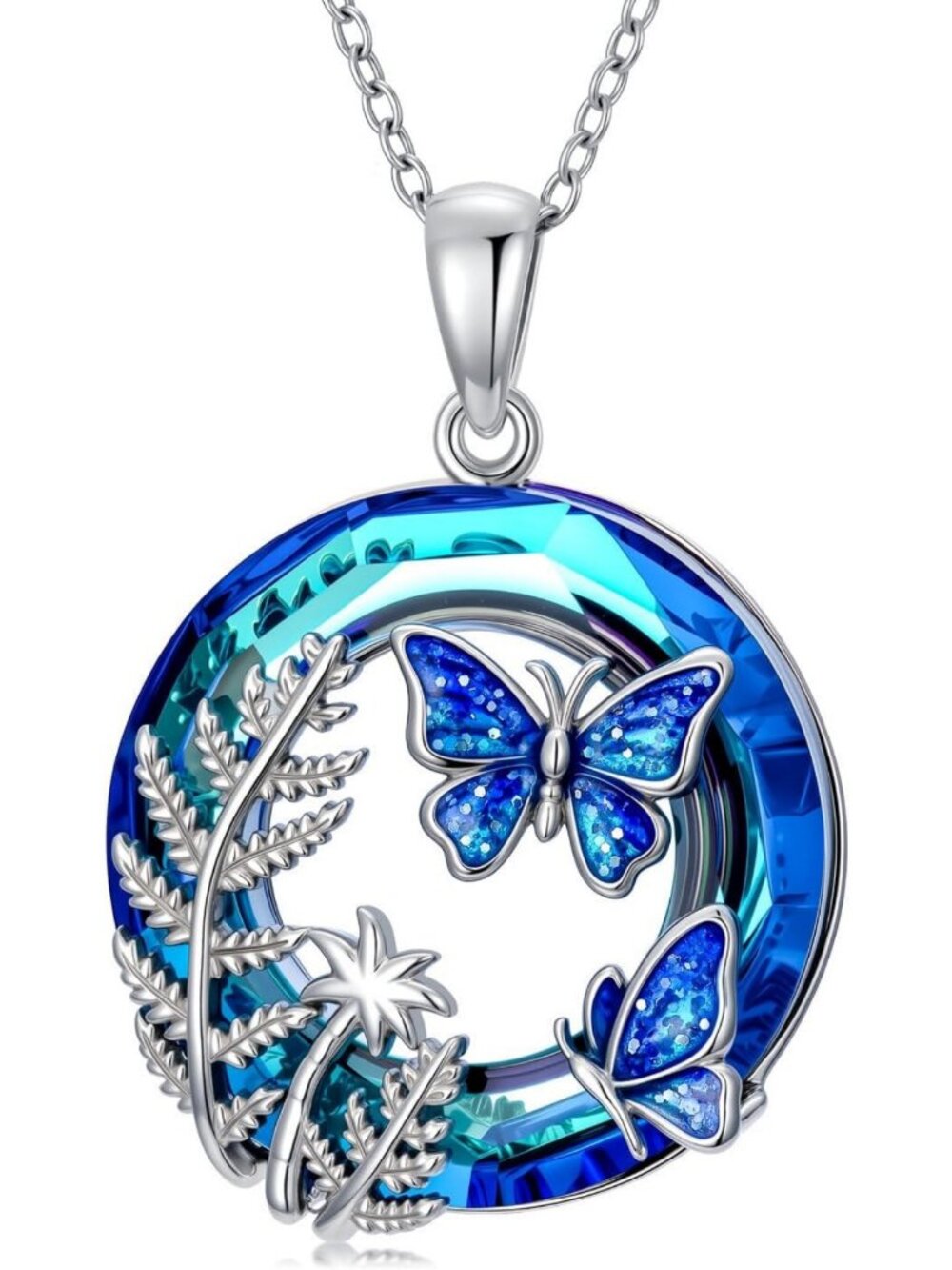 Elegant 925 Sterling Silver Blue Crystal Butterfly Necklace for Women, 18+2